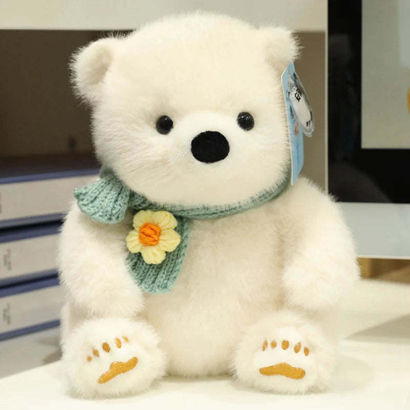 New 25--45cm Lovely Lifelike Animal Polar Bear Wear Scarf Panda Plush Toy Soft Pillow Cute Back Cushion Birthday Home Decor