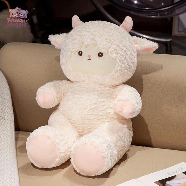 Squishy White Lamb Plush Toys - Huggable Farm Animal WHITE Kawaii Snuggle