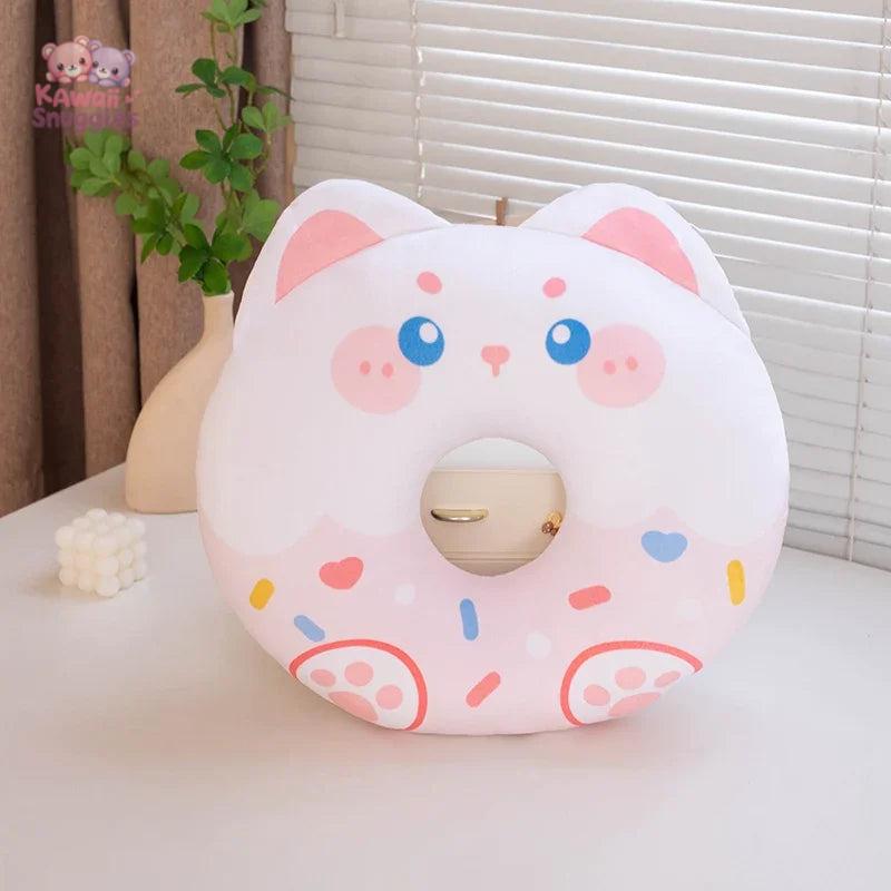 Cute Doughnut Plush Pillow Toy: Sweet Comfort in Every Bite White Cat 43x40cm Kawaii Snuggle