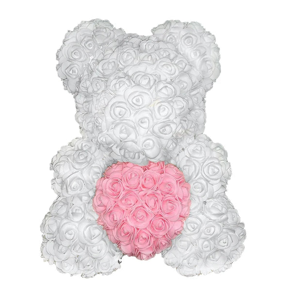 Artificial Rose Heart Teddy Bear Handmade Bear of Roses for Women Valentine's Day Wedding Birthday Gift
