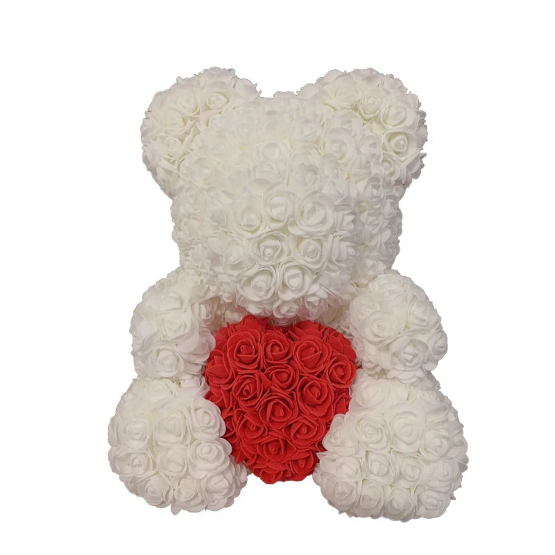 Artificial Rose Heart Teddy Bear Handmade Bear of Roses for Women Valentine's Day Wedding Birthday Gift