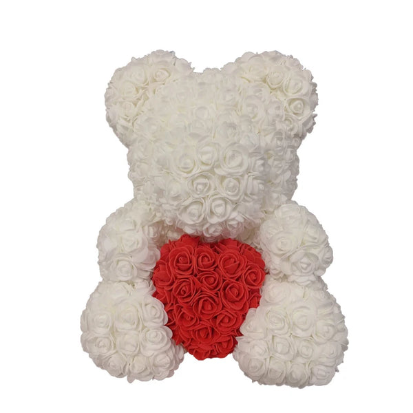 Artificial Rose Heart Teddy Bear Handmade Bear of Roses for Women Valentine's Day Wedding Birthday Gift