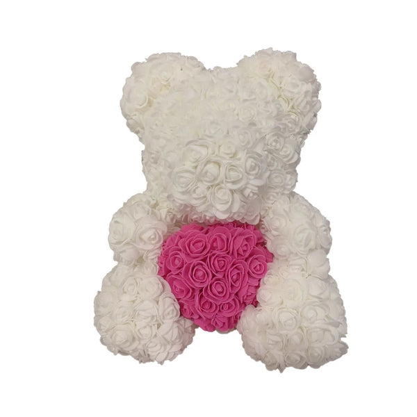 Artificial Rose Heart Teddy Bear Handmade Bear of Roses for Women Valentine's Day Wedding Birthday Gift
