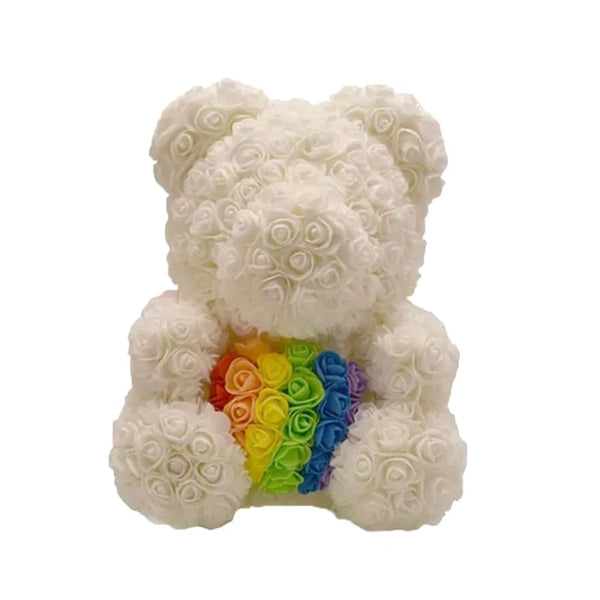 Artificial Rose Heart Teddy Bear Handmade Bear of Roses for Women Valentine's Day Wedding Birthday Gift