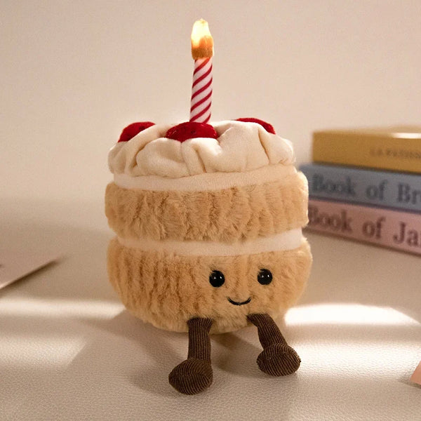 Super Cute Strawberry Cake Plush Toys Stuffed Fruit Ice Cream Snack Plush Birthday Cake Candle Party Decor Gift for Kids Baby