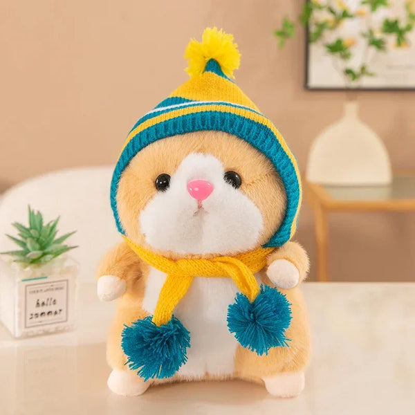Cute Hamster Wear Hat Plush Toys Sleeping Soft Stuffed Guinea Pig Pillow Cartoon Animal Sofa Cushion Home Decoration Lovely Gift