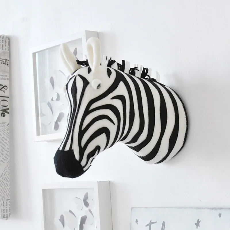 3D Zebra/Elephant/Giraffe Animal Head Wall Mount Children Stuffed Toys Kids Room Wall Home Decoration Accessories Birthday Gifts