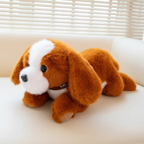 40/60CM Simulation Cute Dog Wear Choker Plush Toy Stuffed Animal Soft Kawaii Lying Pet Puppy Pillow Husky Beagle Doll Toy Gifts
