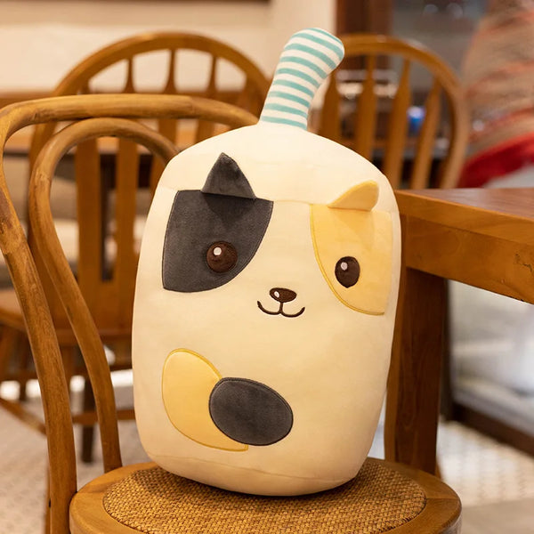 Cute Stuffed Boba Tea Cup Plush with Dog Cat Rabbit Face Bubble Milk Tea Plush Kawaii Cartoon Pillow Hug Gift for Kids Lover | Kawaii Snuggle