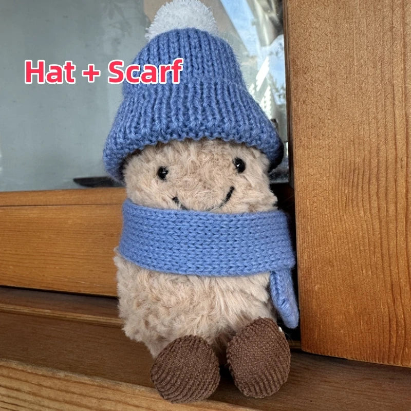 16cm Cartoon Peanut Or Penguin With Hat Scarf Camera Plush Animal Keychain Car Hang Doll Decor Backpack Pendant Cute Gifts