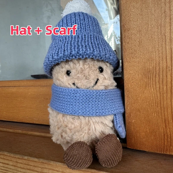 16cm Cartoon Peanut Or Penguin With Hat Scarf Camera Plush Animal Keychain Car Hang Doll Decor Backpack Pendant Cute Gifts