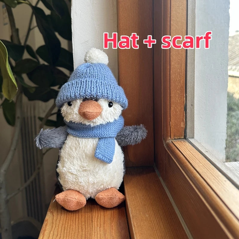 16cm Cartoon Peanut Or Penguin With Hat Scarf Camera Plush Animal Keychain Car Hang Doll Decor Backpack Pendant Cute Gifts