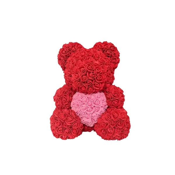 Artificial Rose Heart Teddy Bear Handmade Bear of Roses for Women Valentine's Day Wedding Birthday Gift